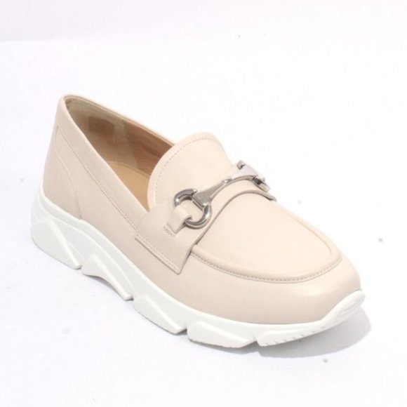 ITALIAN Light Beige Leather Platform Moccasins - Picture 1 of 8